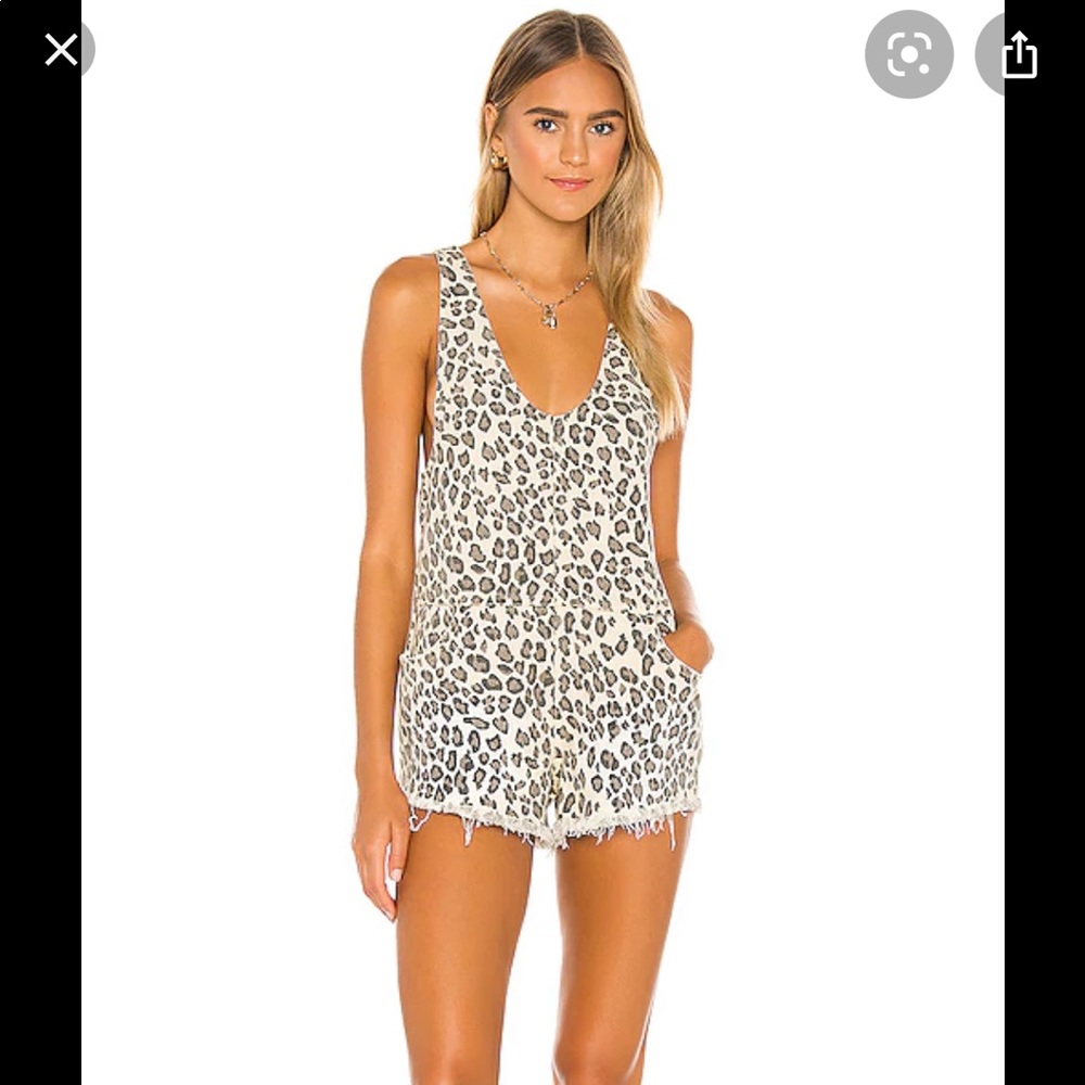 MinkPink denim mini romper (leopard)